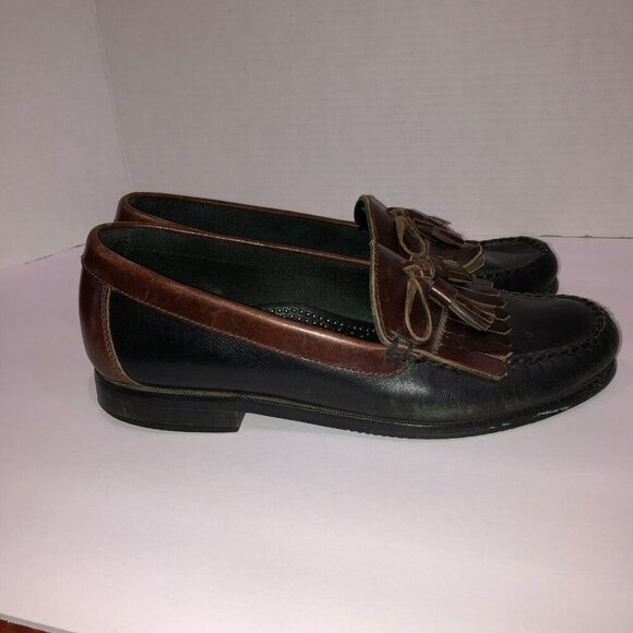 Duck Head Mens Size 9.5 M Black Brown All Leather Tassel Kiltie Loafers Shoes - Picture 6 of 11